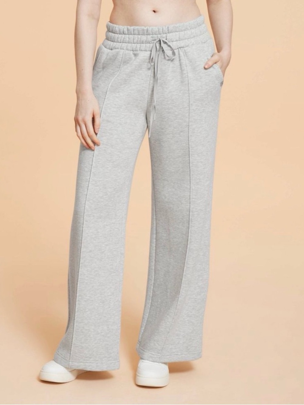 NWT Blogilates Women's Travel Trouser High-Rise Wide Leg Sweatpants Heather Grey